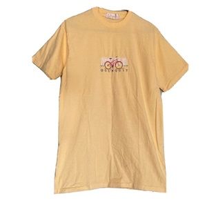 Vintage Single Stitch Pastel Yellow Embroidered Bicycle OGUNQUIT Medium T-shirt